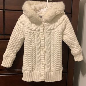 Gap fleece-lined hooded cable sweater cardigan